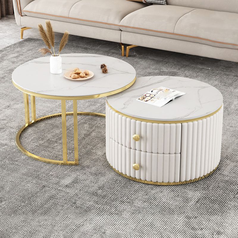 Slate and Metal Coffee Table Frame Nesting Coffee Table Set with Drawers Clearhalo 'Coffee & Accent Tables' 'Coffee Tables' 'coffee_tables' 'furn' 'furn_coffee_tables' 'Furniture' 'Living Room Furniture' 1200x1200_20f8017c-bdd6-4b58-9165-68b007c796ee