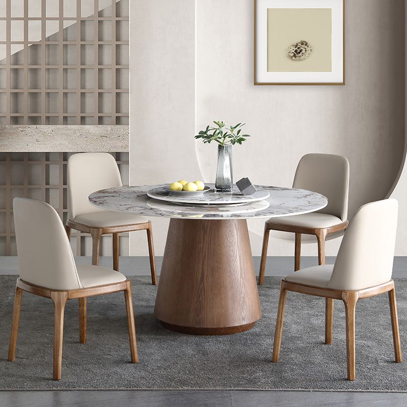 Juego de mesa de comedor redonda, mesa de comedor y sillas con pedestal de madera maciza de 1/4/5/7 piezas