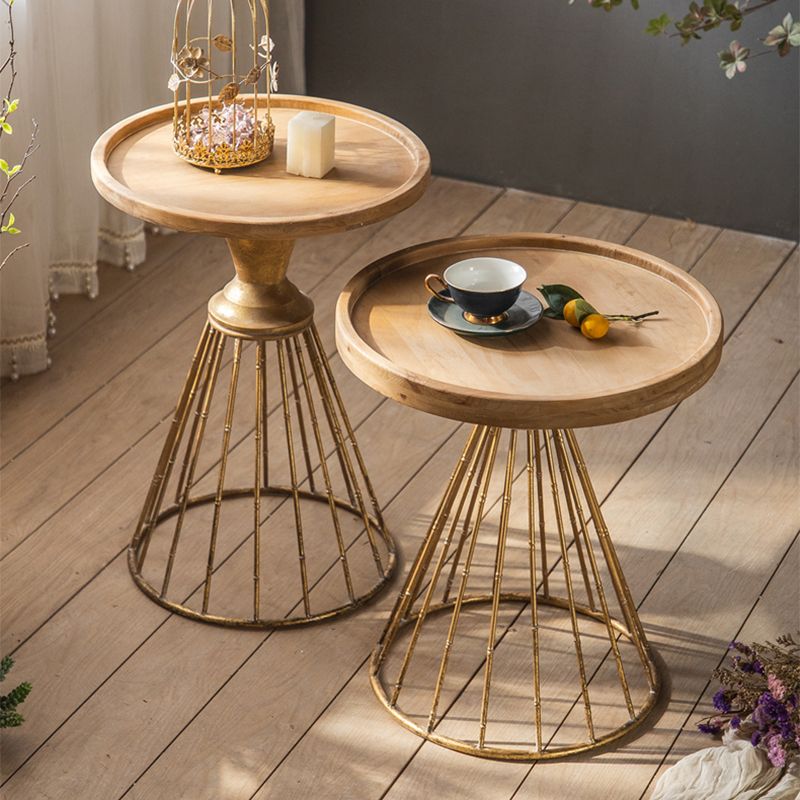 French Country Frame End Table Antique Brass Solid Wood Side Table