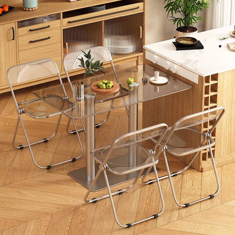 Modern Glass Desktop Geometric Dining Table Metal Base for Dining Room Clearhalo 'Dining Tables & Seating' 'Dining Tables' 'dining_table' 'furn' 'furn_dining_table' 'Furniture' 'Kitchen & Dining Furniture' 1200x1200_2100fab5-6b4d-4f75-902c-e221f2ef4ac5