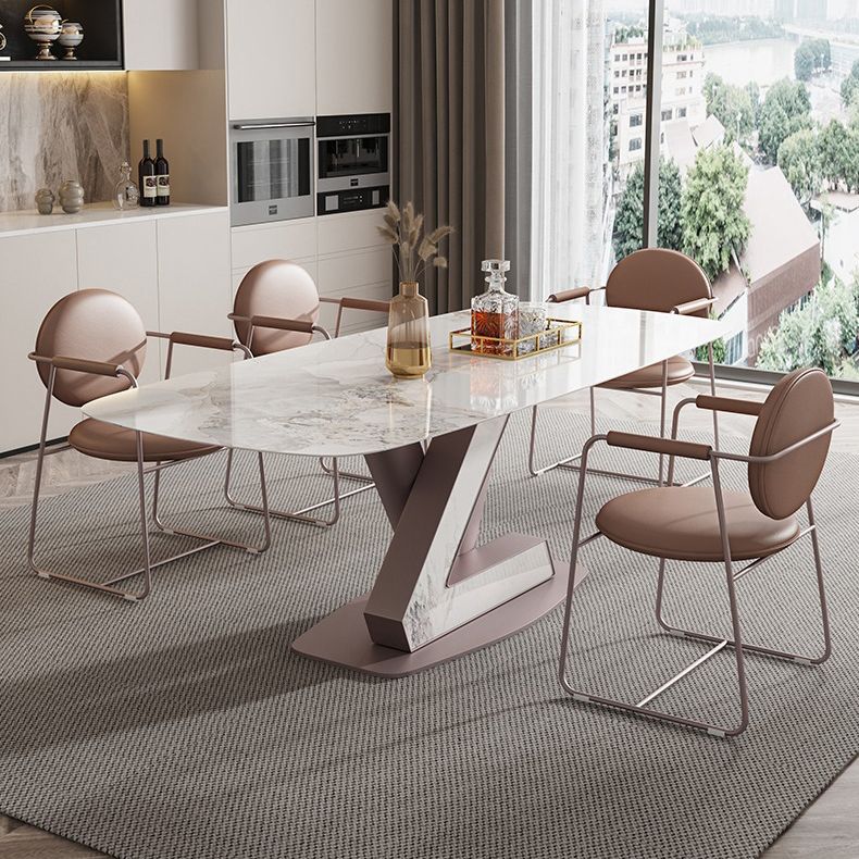 Contemporary 1/4/5/7 Pieces Dining Set Rectangle Dining Table Set with Pedestal Base Clearhalo 'Dining Room Sets' 'Dining Tables & Seating' 'dining_room_set' 'furn' 'furn_dining_room_set' 'Furniture' 'furniture_dining_room_set' 'Kitchen & Dining Furniture' 1200x1200_2102af85-0174-44f3-994c-37fb8ed7f6b9