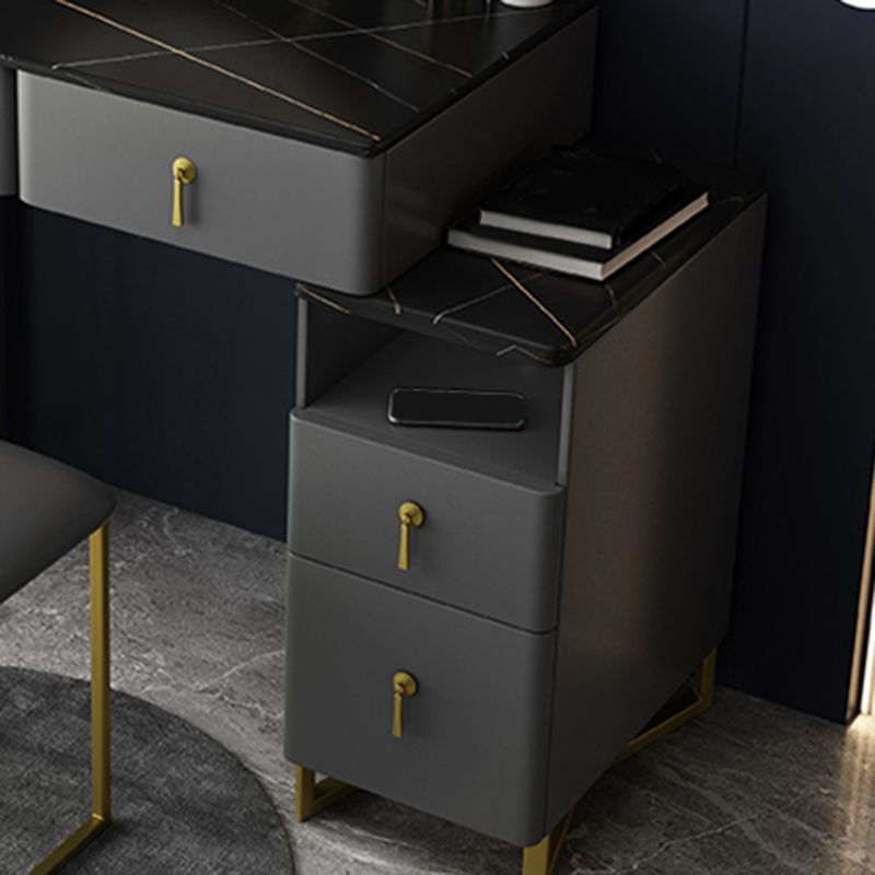 Grijze kaptafel echte lederen ijdelheid tafel met opbergladen