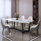 Rectangle Trestle Base Dining Table Glam Style Stone Kitchen Desk Clearhalo 'Dining Tables & Seating' 'Dining Tables' 'dining_table' 'furn' 'furn_dining_table' 'Furniture' 'Kitchen & Dining Furniture' 1200x1200_2110562b-7e5d-49c8-8e08-12abc206a20a