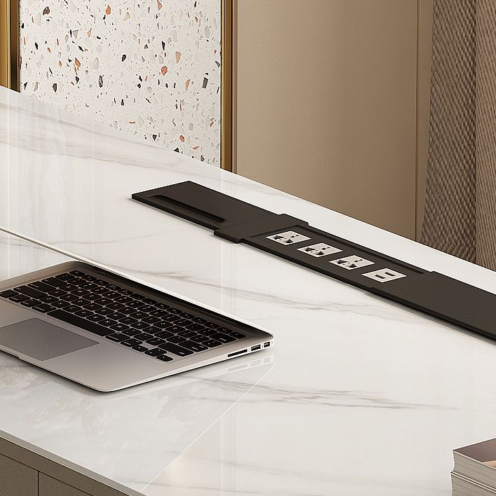 Modern Slate Top Office Desk Rectangle Writing Desk with 6 Drawers for Home