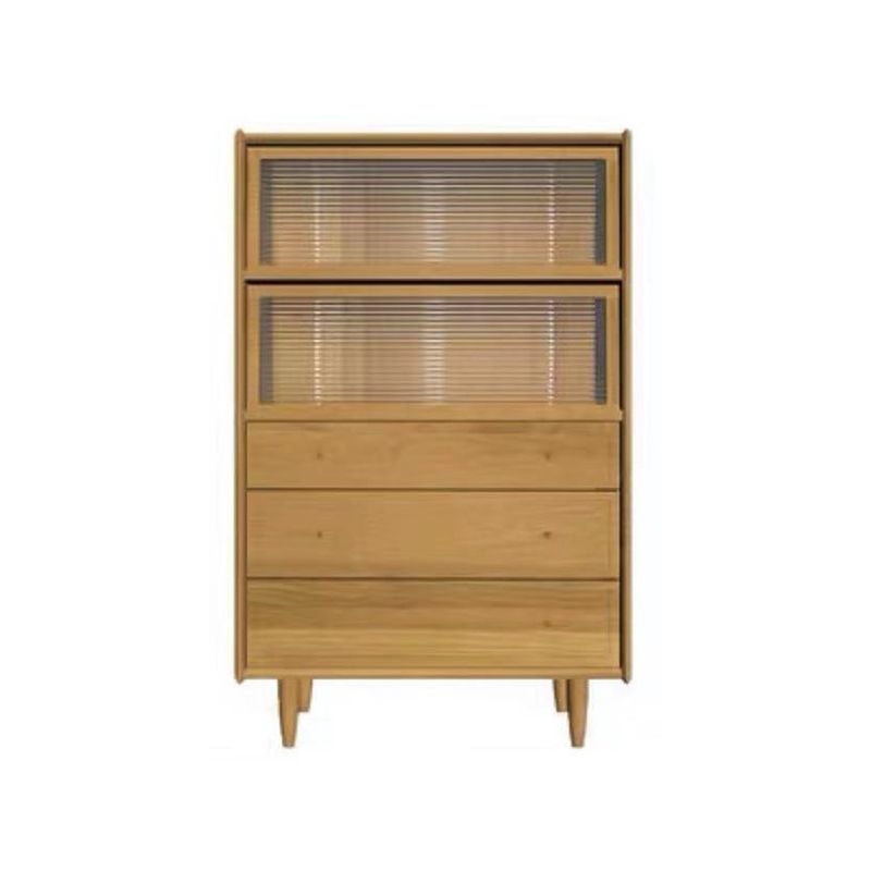 3 - Drawer & 2- Door Chest Solid Wood Glass Paned Accent Cabinet - 49.6" Tall