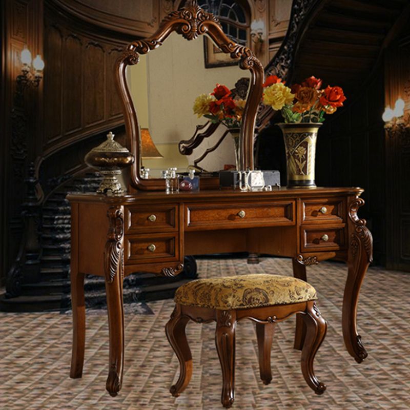 Traditional Bedroom Makeup Vanity Desk Table Solid Wood Vanity Dressing Table with Drawer