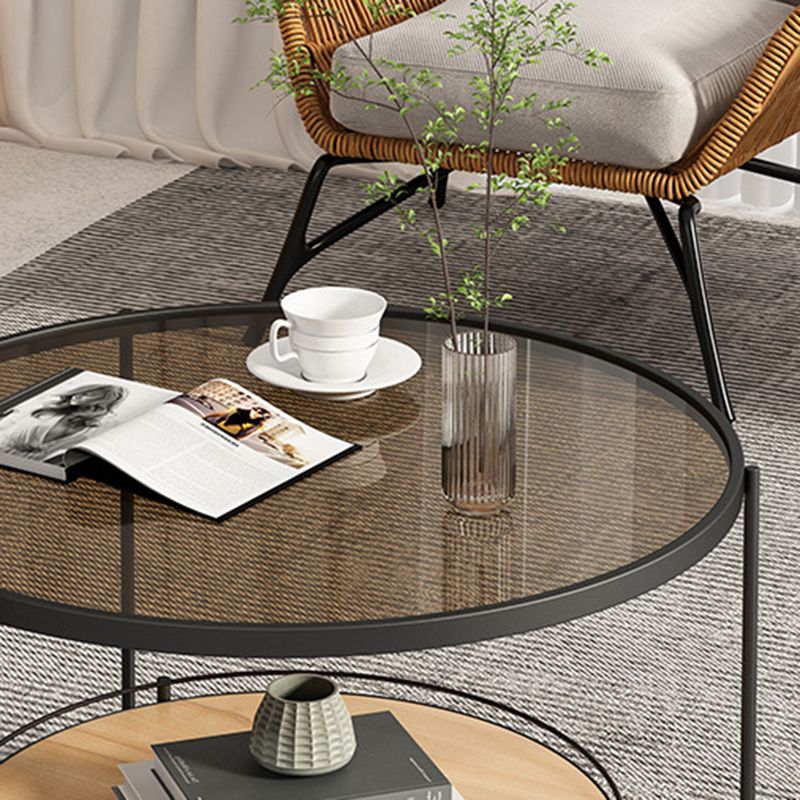 17.72" Tall Contemporary Style Cocktail Table Glass Top Round Coffee Table