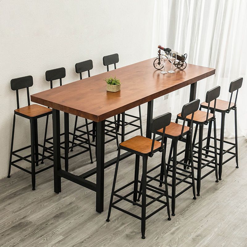 Industrial Rectangle Bar Table Pine Wood Bar Table with Trestle Base in Black