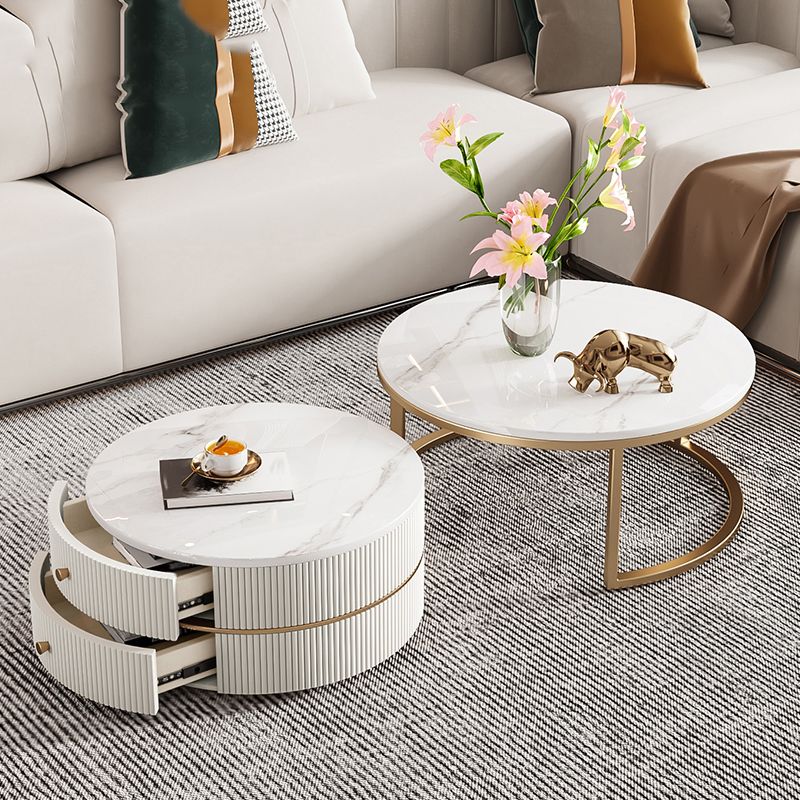 Round Coffee Table Slate Frame Nesting Coffee Table Set with Drawer Clearhalo 'Coffee & Accent Tables' 'Coffee Tables' 'coffee_tables' 'furn' 'furn_coffee_tables' 'Furniture' 'Living Room Furniture' 1200x1200_211ac4c2-8f82-4c0b-b597-8a8c4fdab5df