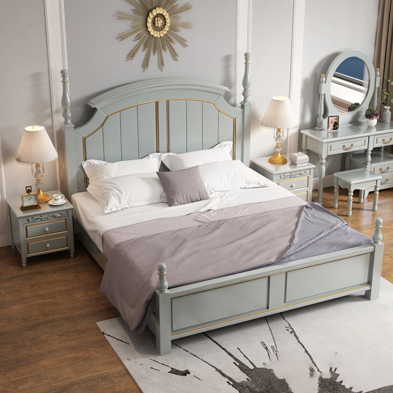 84.65 inch Wide Victorian Bed Frame Solid Wood Standard Bed with Headboard