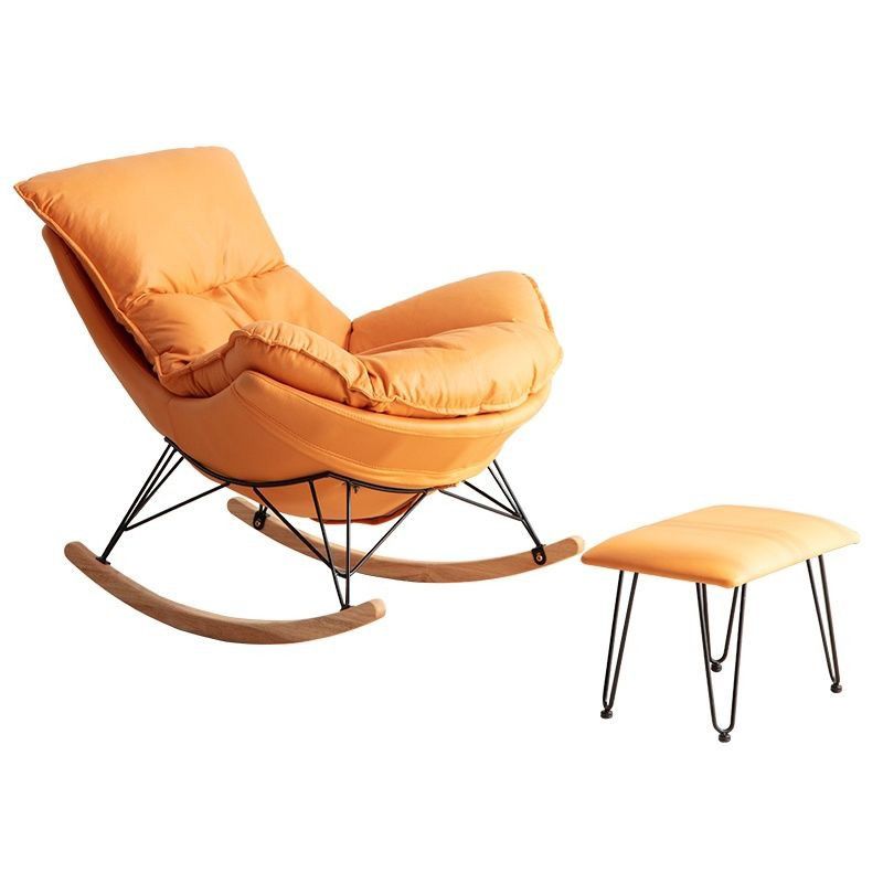 Chaise à bascule contemporaine Plain Res résistant à l'eau Fauve-Glider en cuir avec ottoman