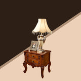 Mesa nocturna tradicional de madera roja Mesa de mesa con 2 cajones