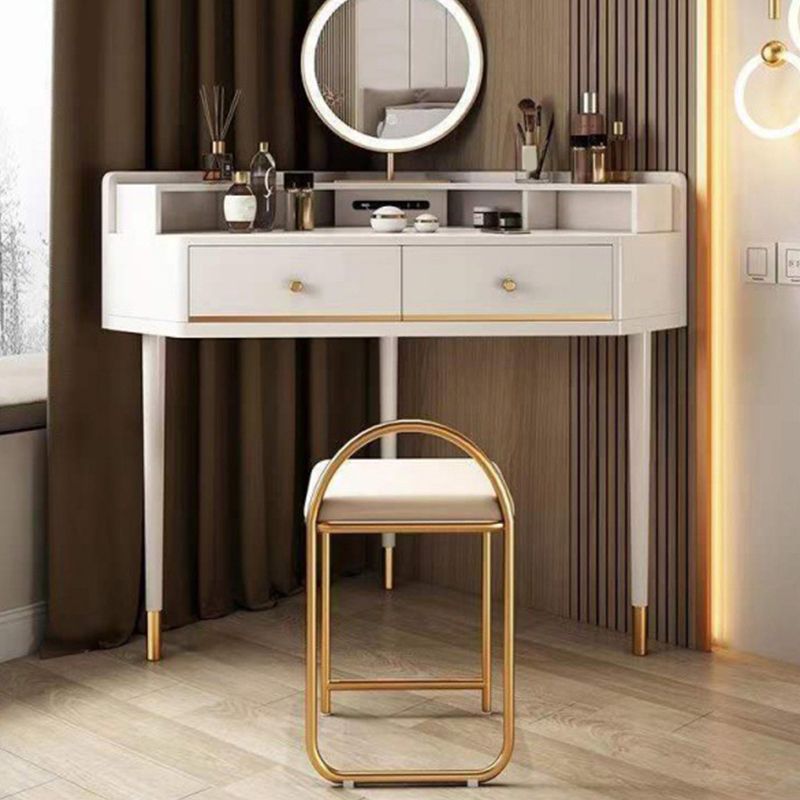 Modern 2-Drawers Makeup Dressing Table in White, 33.85" Tall