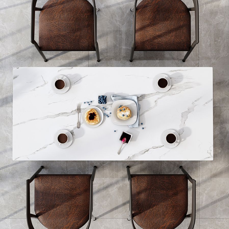 Modern Style White Dining Table Sintered Stone Table with Black Frame for Dining Room Clearhalo ' dining_table' 'Dining Tables & Seating' 'Dining Tables' 'furn' 'furn_dining_table' 'Furniture' 'furniture_dining_table' 'Kitchen & Dining Furniture' 'kitchen&dining_furn' 'kitchen' 'kitchen_dining_table' 1200x1200_2126acab-c054-4504-9bdc-3690e44ee757