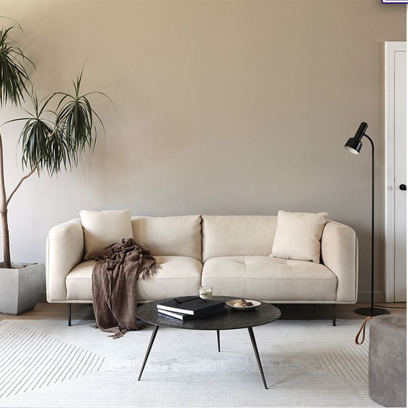 Nordic Style Sectional Feather Cushion Filled Flannelette Beige Sofa