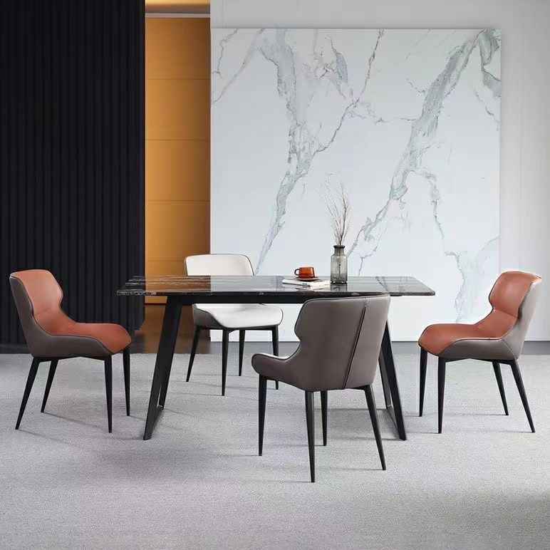 Sedie da pranzo in pelle finta moderna gambe in metallo nero