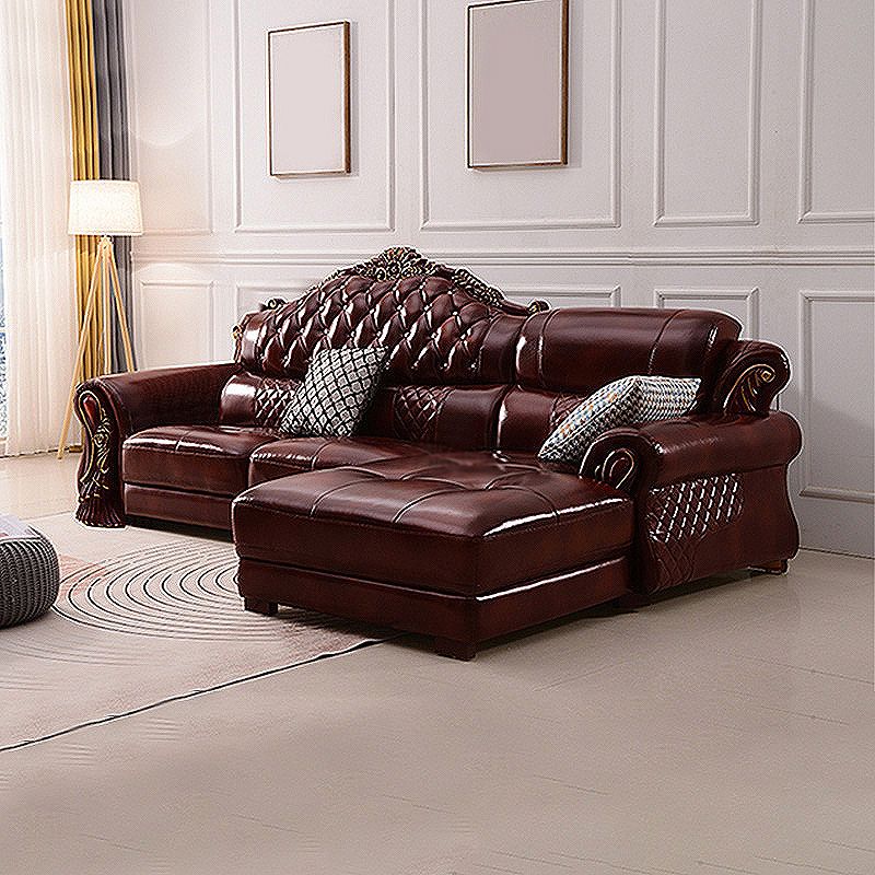 Genuine Leather Rolled Arm Sectional 36.22"High Camel Back Sofa, Dark Brown Clearhalo 'furn' 'furn_sectionals' 'Furniture' 'furniture_sectionals' 'Living Room Furniture' 'Sectionals' 1200x1200_2131a4e0-0d1f-4848-96d0-adece9a72ac2