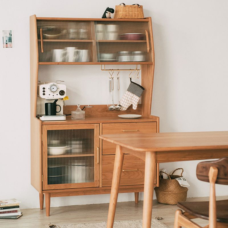 Living Room Glam Style Wood Top Cupboard 66-inch Height Glass Doors Kitchen Table Clearhalo 'buffet_sideboard' 'Buffets & Sideboards' 'furn' 'furn_buffet_sideboard' 'Furniture' 'furniture_buffet_sideboard' 'Kitchen & Dining Furniture' 1200x1200_21328fff-4a03-43a8-a69c-2aad616b0d03