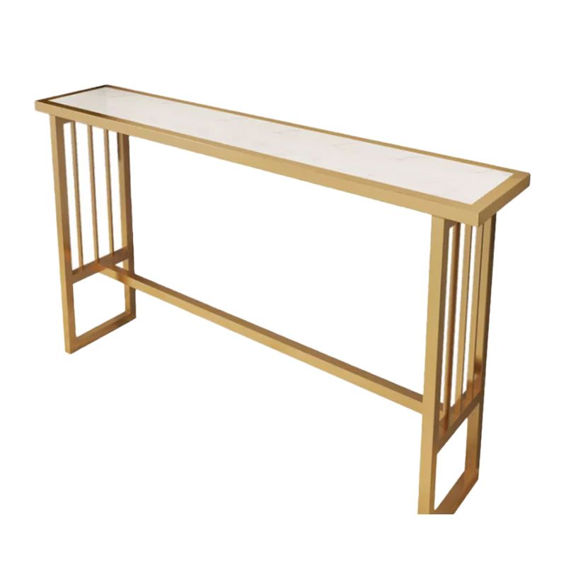 Stone Bar Dining Table Glam Rectangle Bar Table with Trestle Pedestal for Dining Room Cafe Clearhalo 'Bar Furniture' 'Bar Tables' 'bar_tables' 'furn' 'furn_bar_tables' 'Furniture' 'Kitchen & Dining Furniture' 1200x1200_2133a225-bc8d-4e08-9ebf-aa02ea95a0bb