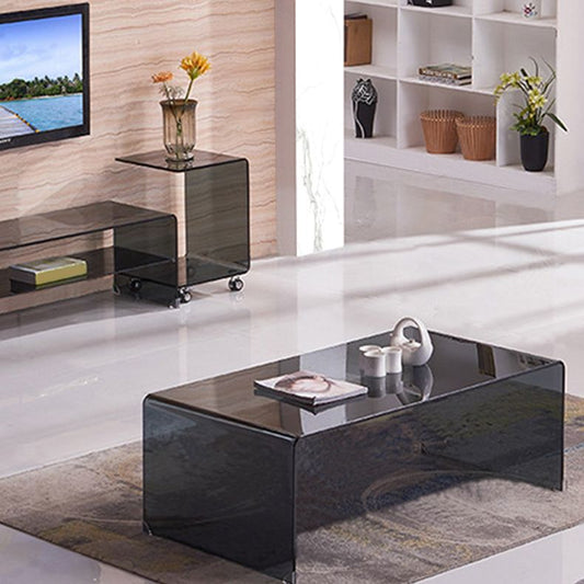 Tavolino da caffè in vetro rettangolo contemporaneo con tavolino da cocktail a base di slitta