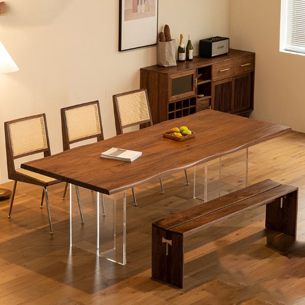 Modern Style Rectangle Solid Wood Dining Table with Double Pedestal Clearhalo 'Dining Tables & Seating' 'Dining Tables' 'dining_table' 'furn' 'furn_dining_table' 'Furniture' 'Kitchen & Dining Furniture' 1200x1200_21381e46-369a-4b27-b72a-fb2acaa8d57a
