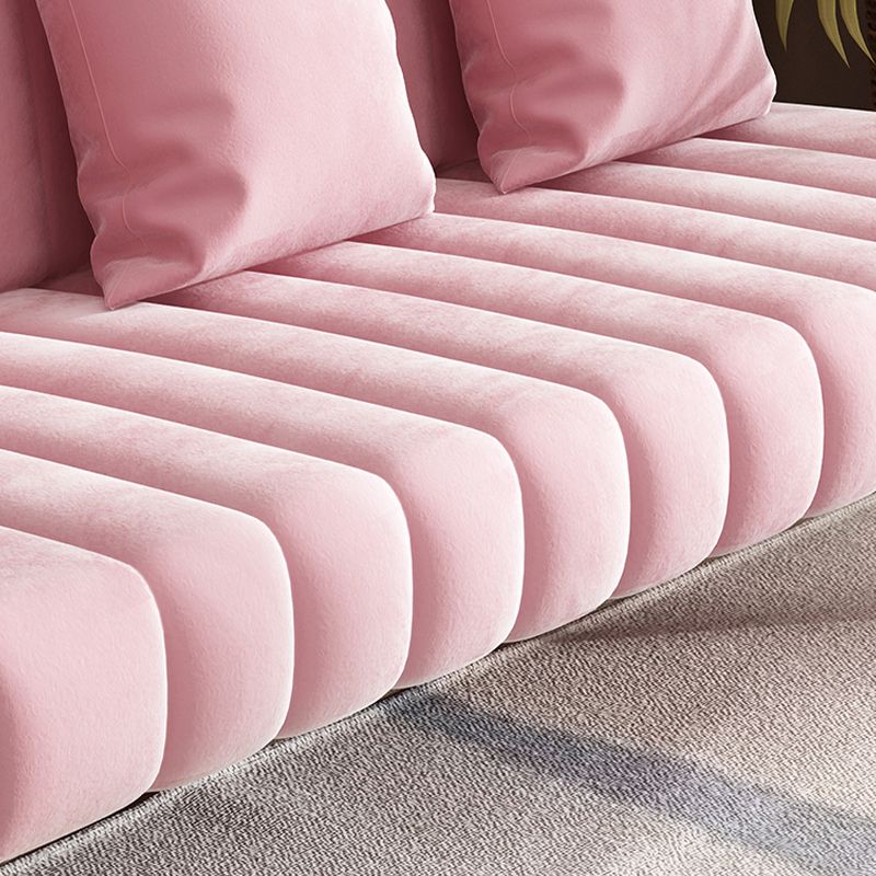 Sewn Pillow Back Velvet Sofa 28.35" High Metal Brass Arm Sofa Clearhalo 'Furniture' 'furniture_sofas' 'kitchen' 'kitchen_sofas' 'Living Room Furniture' 'Sofa' 'sofas' 1200x1200_21492692-6917-44cd-a3da-199c4d1ef265