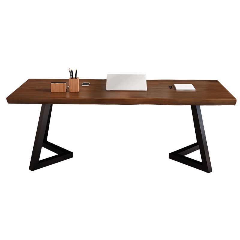 Rectangle Double Pedestal Industrial Dining Table Wood Color Fixed Table of Solid Wood Clearhalo ' dining_table' 'Dining Tables & Seating' 'Dining Tables' 'furn' 'furn_dining_table' 'Furniture' 'furniture_dining_table' 'Kitchen & Dining Furniture' 'kitchen&dining_furn' 'kitchen' 'kitchen_dining_table' 1200x1200_214b83ea-d3ff-4534-93ec-09a07e448c30