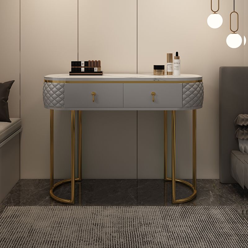 Luxurious Metal Make-up Vanity Stone Top Dressing Table Stool Set with Lighted Mirror