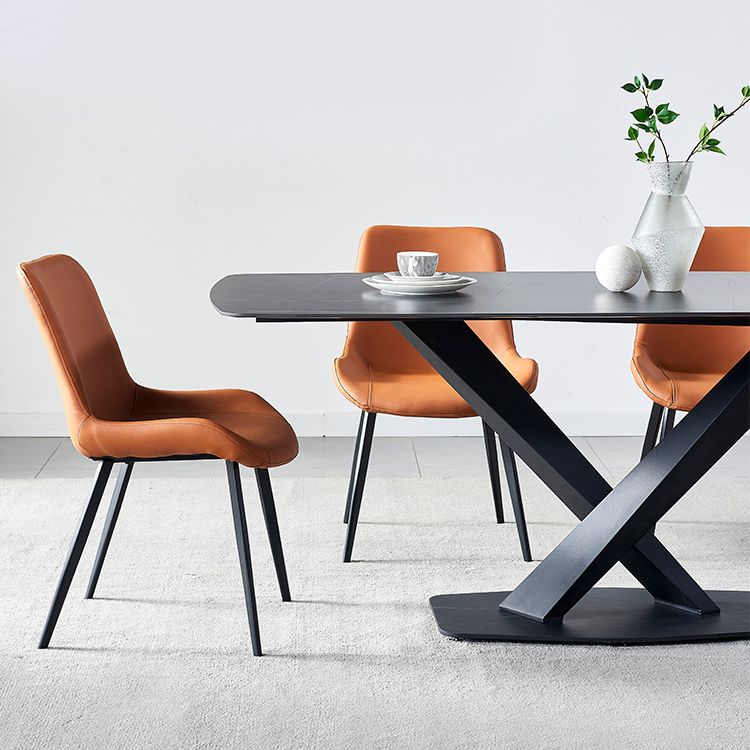 Modern Style Blak Slate Dining Table Rectangular Formal Dinette Set with Metal Base Clearhalo 'Dining Room Sets' 'Dining Tables & Seating' 'dining_room_set' 'furn' 'furn_dining_room_set' 'Furniture' 'furniture_dining_room_set' 'Kitchen & Dining Furniture' 'kitchen&dining_furn' 'kitchen' 1200x1200_214c66ff-1af8-497e-a74b-761e0ff075c2