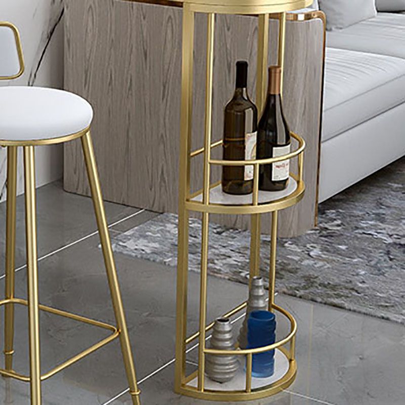 Stone Indoor Glam Bar Dining Table Metal Double Pedestal Bistro Table with Wine Rack Clearhalo 'Bar Furniture' 'Bar Tables' 'bar_tables' 'furn' 'furn_bar_tables' 'Furniture' 'furniture_bar_tables' 'Kitchen & Dining Furniture' 'kitchen&dining_furn' 'kitchen' 1200x1200_21510d1f-826f-42f5-9725-8bbee1b0e88e