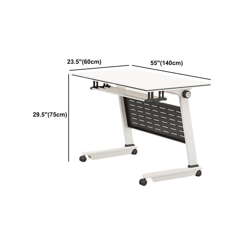 Bureau de bureau en bois moderne avec roues de roues roues blancs de bureau rectangulaire blanc pour le bureau