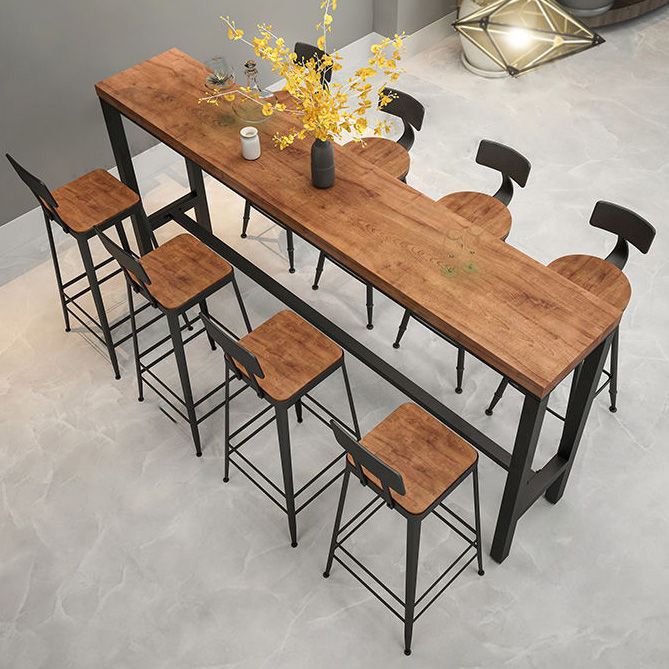Rectangular Pine Wood Top Bar Table Industrial Bar Table with Black Trestle Base Clearhalo 'Bar Furniture' 'Bar Tables' 'bar_tables' 'furn' 'furn_bar_tables' 'Furniture' 'Kitchen & Dining Furniture' 1200x1200_215727a7-d96c-4eea-b66b-4655f6c22839