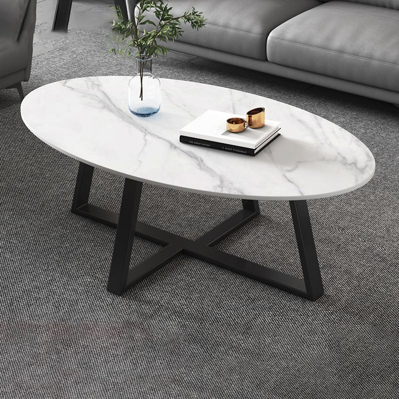 Slate Oval Coffee Table Cross Legs Single Table for Living Room Clearhalo 'Coffee & Accent Tables' 'Coffee Tables' 'coffee_tables' 'furn' 'furn_coffee_tables' 'Furniture' 'Living Room Furniture' 1200x1200_21585f9b-204a-4d00-8686-3fdc881290b1