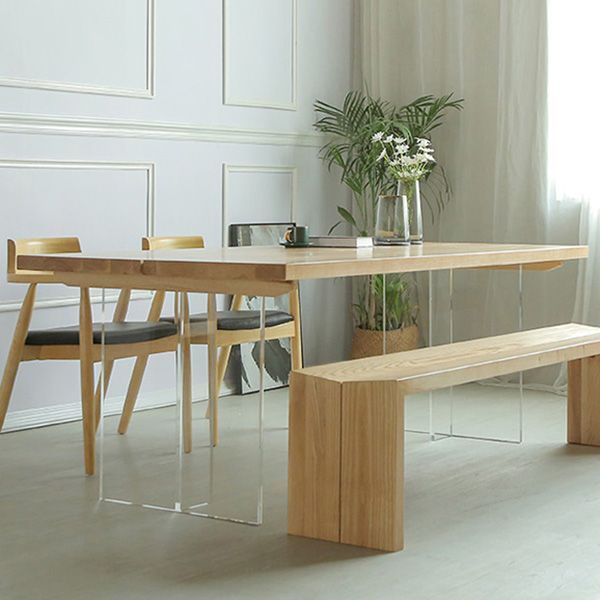 Rectangle Solid Wood Dining Table Modern Acrylic Double Pedestal Table Clearhalo 'Dining Tables & Seating' 'Dining Tables' 'dining_table' 'furn' 'furn_dining_table' 'Furniture' 'Kitchen & Dining Furniture' 1200x1200_215abf5e-4416-48d9-b0f3-1fa4b8189aed