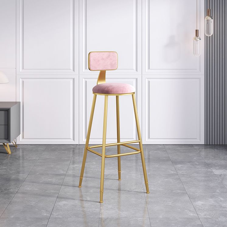 Nordic Armless Backrest Counter Stool Iron Dining Room Bar Stool with Velvet Cushion