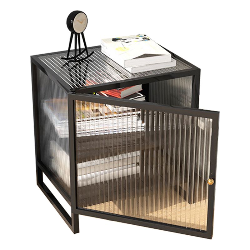 Mesa de nocturna de vidrio nocturno de metal contemporáneo con 1 puerta, 21.7 "de alto