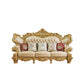 ゴールドの本革ソファ房式スプリットバックロールアームソファリビングルーム用
