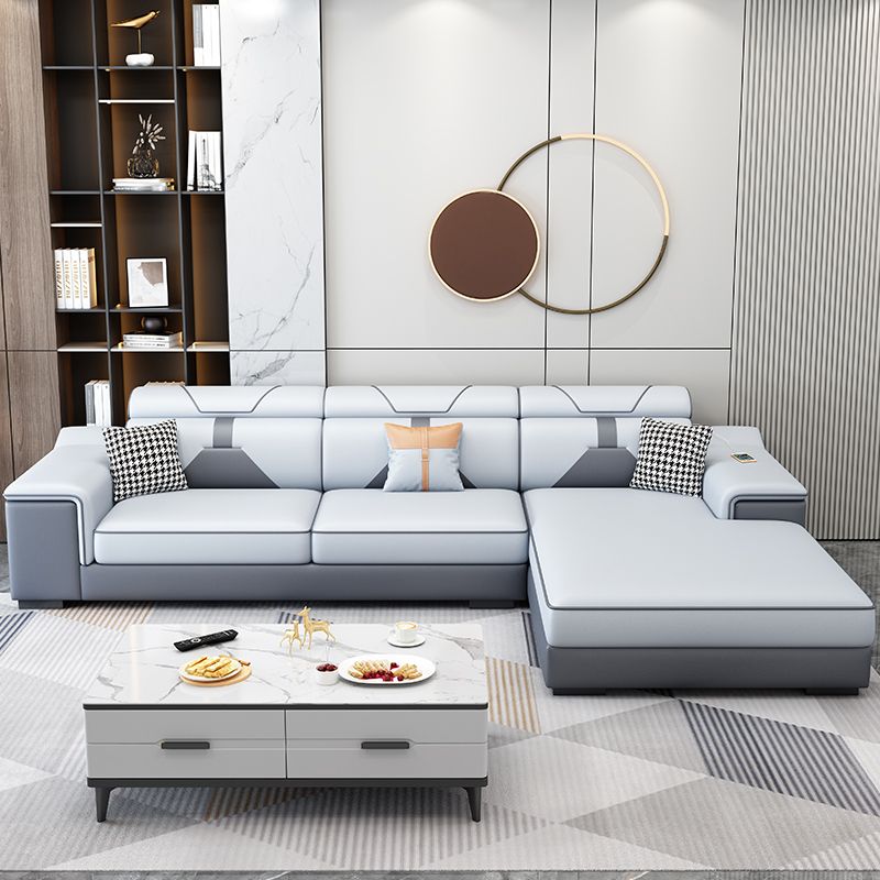 Modern U Faux Leather Sofa with Chaise Recessed Arm Sofa -71.26" D