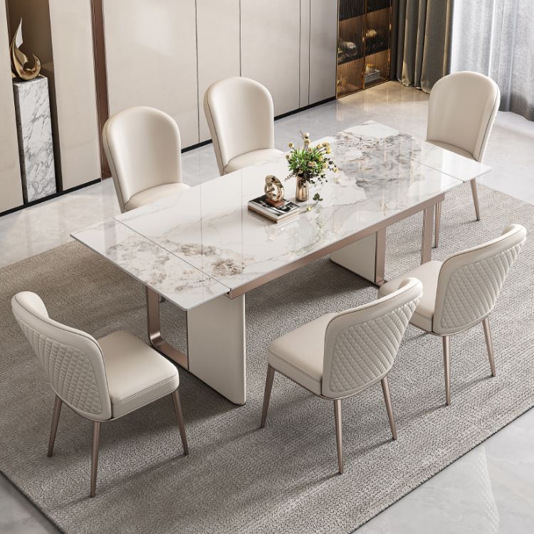 Luxury Sintered Stone Dining Table Extendable Rectangle Table with Double Pedestal Base Clearhalo ' dining_table' 'Dining Tables & Seating' 'Dining Tables' 'furn' 'furn_dining_table' 'Furniture' 'furniture_dining_table' 'Kitchen & Dining Furniture' 'kitchen&dining_furn' 'kitchen' 'kitchen_dining_table' 1200x1200_216d4d18-4f44-488f-be68-805b2b7eb781