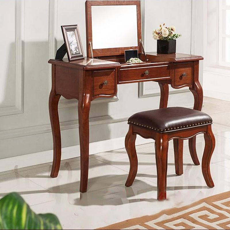 Traditional Standing Espresso Solid Wood 3 Drawer Mirror Bedroom Dressing Table Clearhalo 'Bedroom Furniture' 'furn' 'furn_makeup_vanities' 'Furniture' 'Makeup Vanities' 'makeup_vanities' 1200x1200_21727733-2348-4de7-9d31-7f273ea55af6
