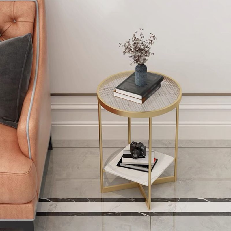 Modern Style Cocktail Table Round Coffee Table with Tempered Glass Top and Iron Art Base