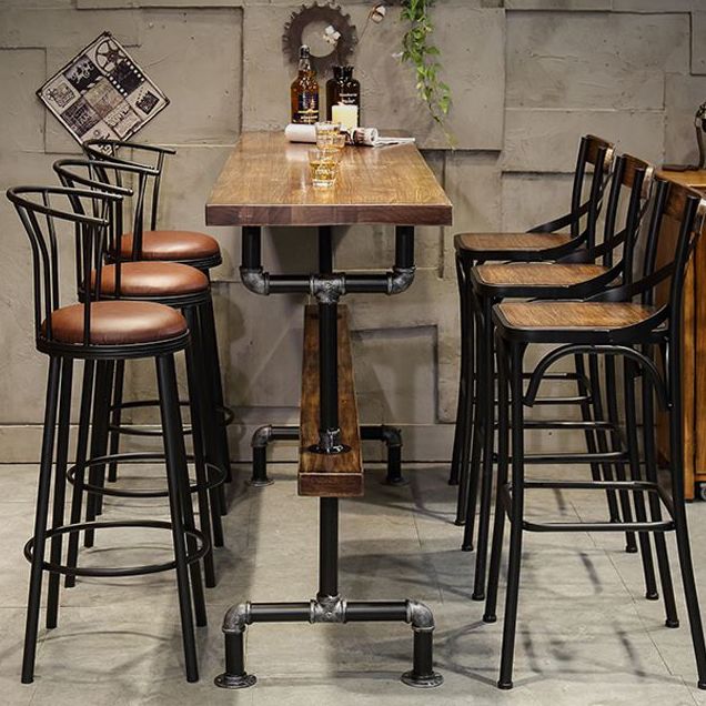 Rechteckiges Massivholz-Bartisch-Set, industrieller 1/4/7-teiliger Thekentisch mit Hockern