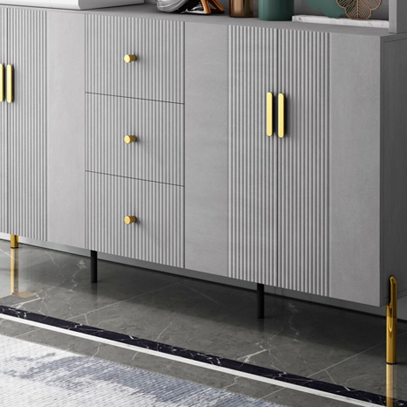 Glam Glass Door Sideboard Engineered Wood Side Board with 3 Drawers Clearhalo 'buffet_sideboard' 'Buffets & Sideboards' 'furn' 'furn_buffet_sideboard' 'Furniture' 'Kitchen & Dining Furniture' 1200x1200_2175454d-5a76-482c-ab3f-2f010b34019f
