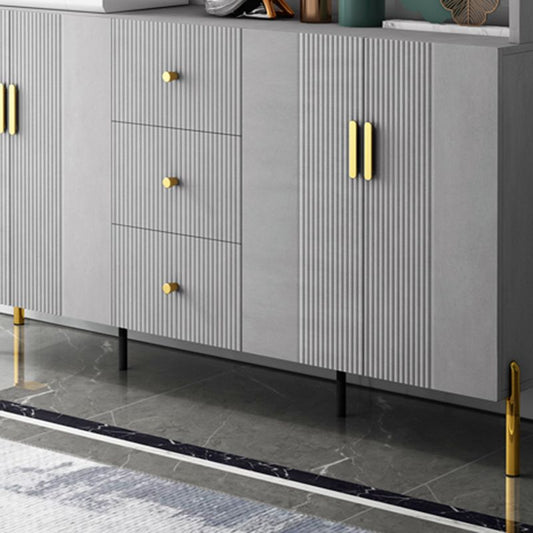 Glam Glass Door Sideboard Engineered Wood Side Board with 3 Drawers Clearhalo 'buffet_sideboard' 'Buffets & Sideboards' 'furn' 'furn_buffet_sideboard' 'Furniture' 'Kitchen & Dining Furniture' 1200x1200_2175454d-5a76-482c-ab3f-2f010b34019f