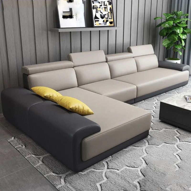 Modern Sectional with Adjustable Head Pillow and Pillow Top Arm Clearhalo 'furn' 'furn_sectionals' 'Furniture' 'Living Room Furniture' 'Sectionals' 1200x1200_217590bf-9de1-4fa4-b19c-ec933729a0cf