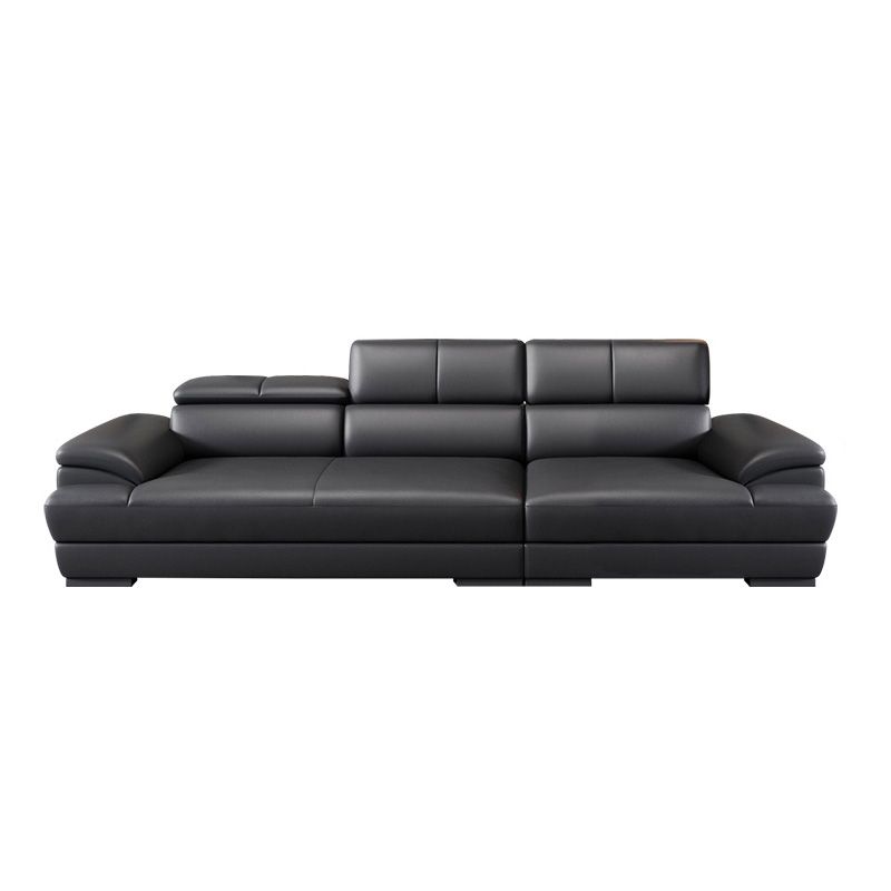 Genuine Leather Pillow Top Arm Sectional Sofa 27.56"H Cushion Back Sofa,Black Clearhalo 'furn' 'furn_sectionals' 'Furniture' 'furniture_sectionals' 'Living Room Furniture' 'Sectionals' 1200x1200_2175bbbf-d140-4501-8021-abd7b2e49f72