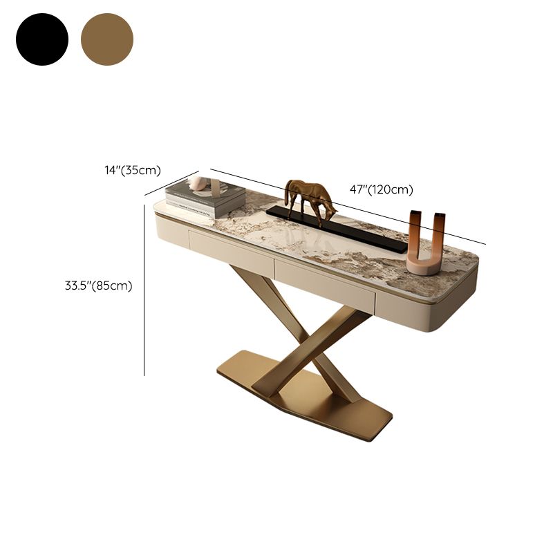 Glam Rectangle Console Sofa Table with Stainless Steel Bracket for Hall