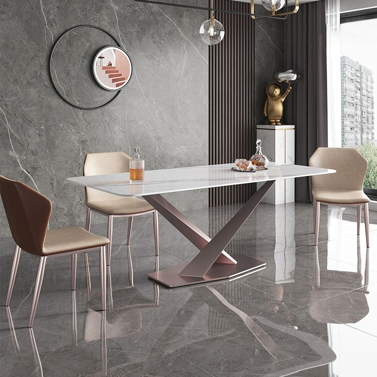 Metal Modern Rectangle Table Sintered Stone Dining Table with Pedestal Base Clearhalo ' dining_table' 'Dining Tables & Seating' 'Dining Tables' 'furn' 'furn_dining_table' 'Furniture' 'furniture_dining_table' 'Kitchen & Dining Furniture' 'kitchen&dining_furn' 'kitchen' 'kitchen_dining_table' 1200x1200_2188a5e8-b2cc-4cb6-8934-cc6772b5b0bb