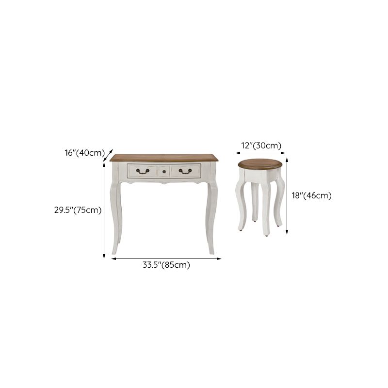 Victorian White Makeup Vanity Desk Table Solid Wood Dressing Table Stool Set Clearhalo 'Bedroom Furniture' 'furn' 'furn_makeup_vanities' 'Furniture' 'Makeup Vanities' 'makeup_vanities' 1200x1200_21898d4d-abc1-4ae8-a907-aa231ad3a97a