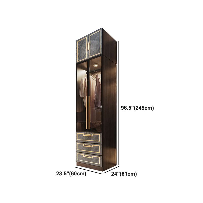 Grey Glass Door Armoire with Garment Rod Modern Storage Cabinet for Bedroom Clearhalo 'Armoires & Wardrobes' 'armoires_wardrobes' 'Bedroom Furniture' 'furn' 'furn_armoires_wardrobes' 'Furniture' 1200x1200_218a2e3e-5717-4ff0-9a9e-fefa3d20a19c